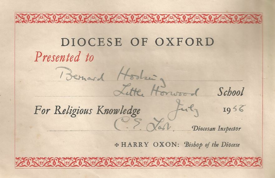 Little Horwood School Certificate