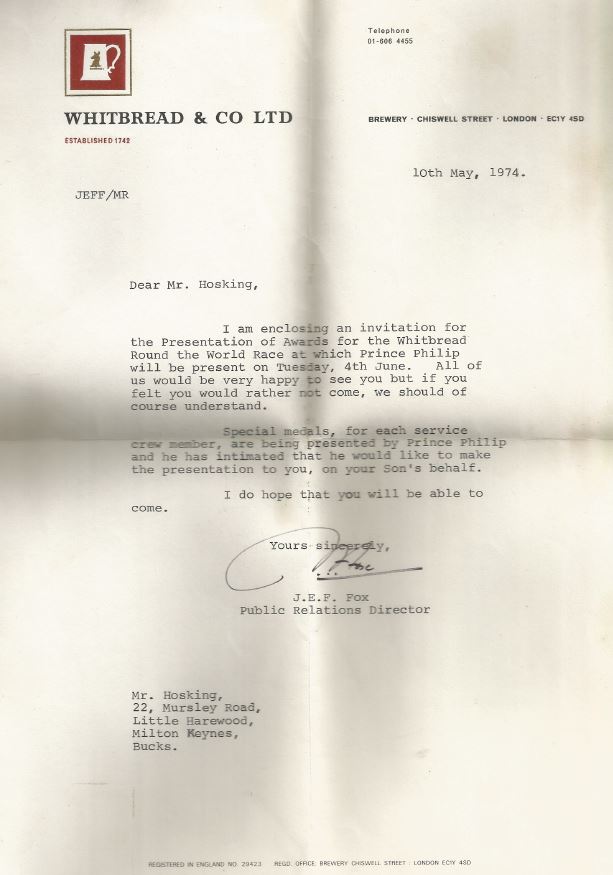 Whitbread Letter re. Awards